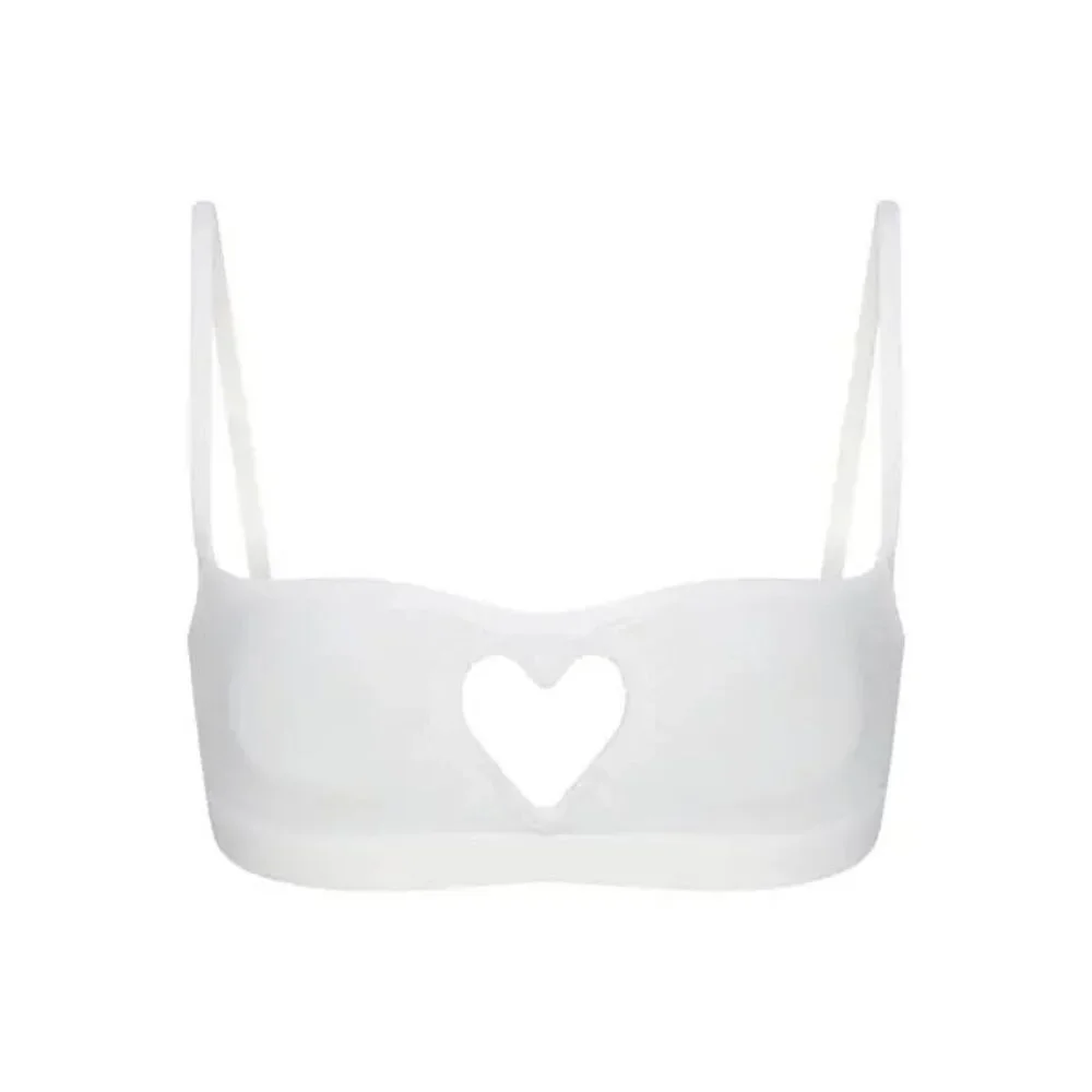 SKIMS Cotton Jersey Heart Scoop Bralette Snow Size Medium NWT - Picture 3 of 7